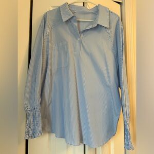 Blue and White Striped Long Sleeve Shirt